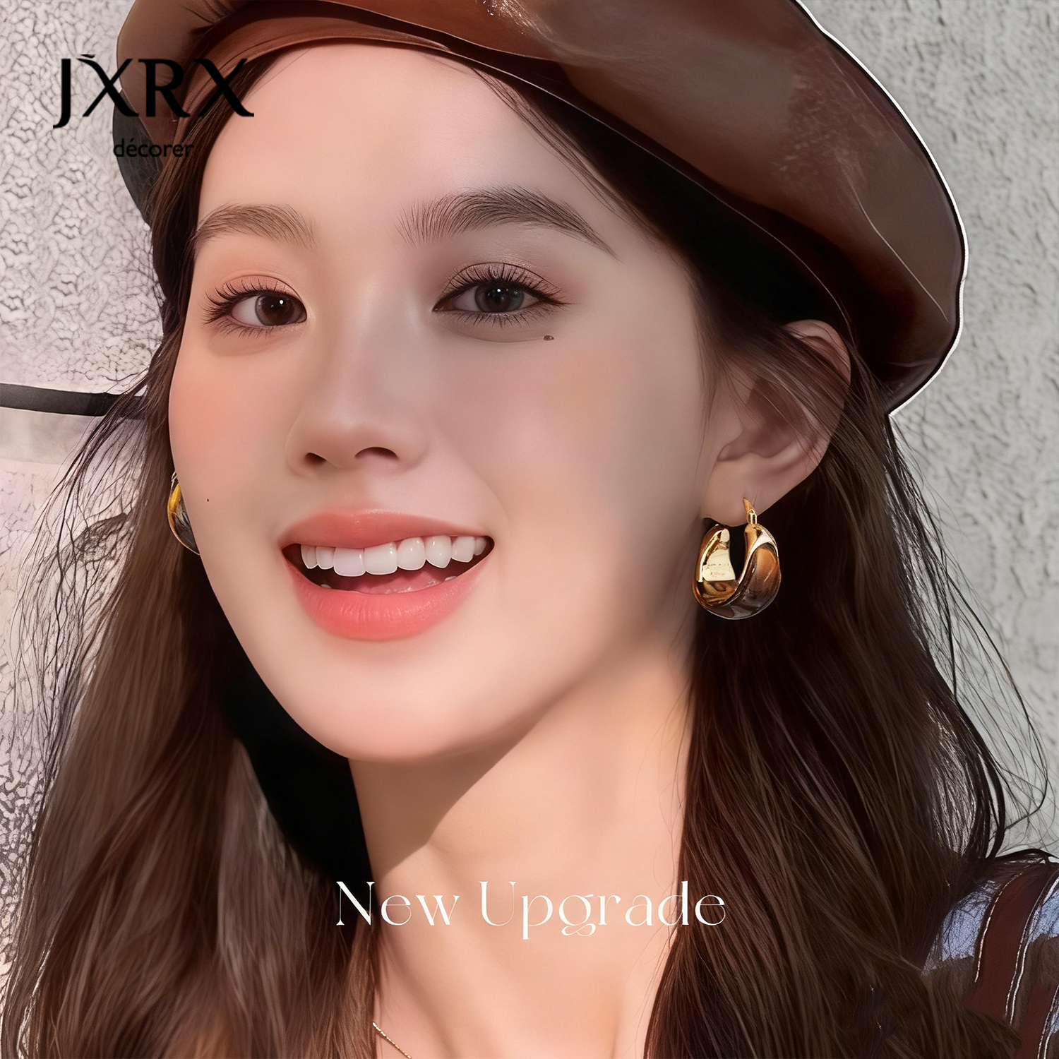 JXRX复古琥珀色耳环女秋冬高级感耳圈耳扣独特绝美漂亮美拉德耳饰