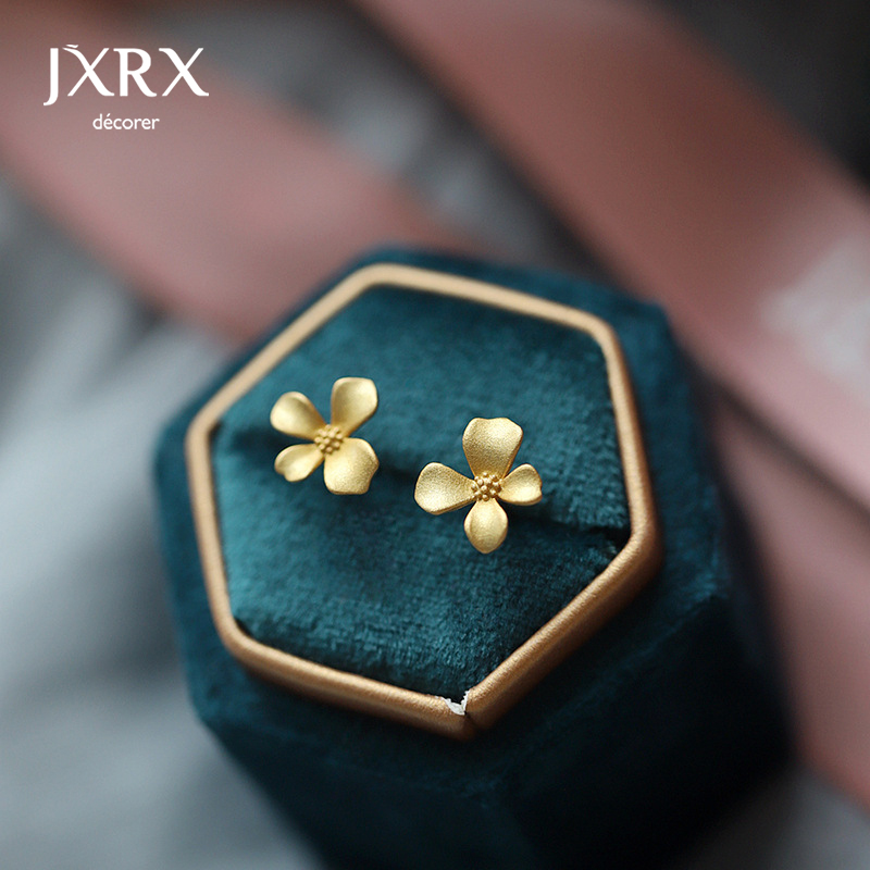 JXRX金色s999纯银栀子花耳钉女2025巨好看花朵耳环养耳洞足银耳饰