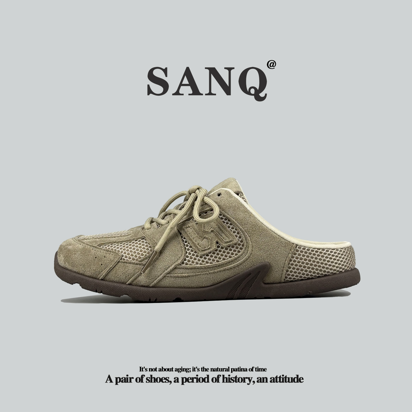 外贸勃肯半拖鞋男网布皮面板鞋户外日常休闲鞋美式复古男士德训鞋