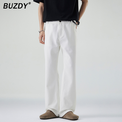 赛络纺白色牛仔裤阔腿裤男