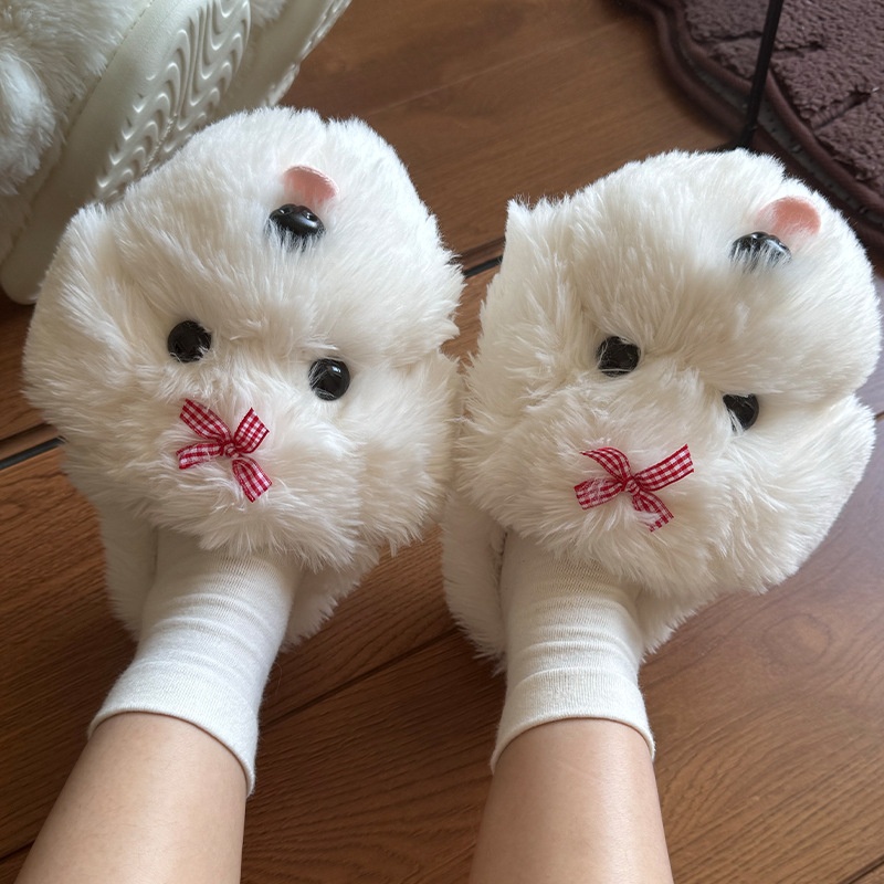 卡通小狗棉拖鞋女秋冬季居家保暖防滑毛拖鞋冬天室内毛绒家居拖鞋
