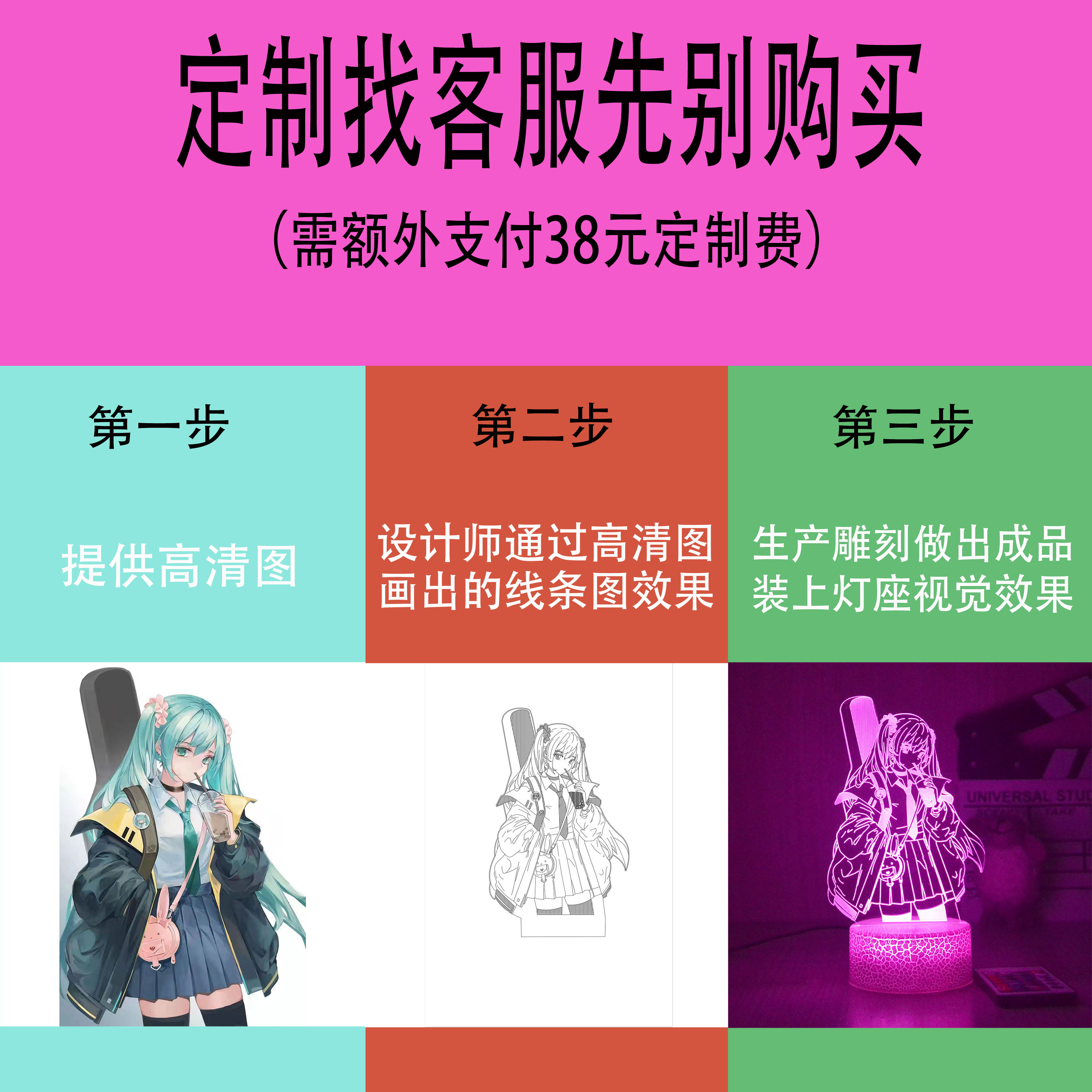 손으로 둘러싸인 모바일 게임 붕괴 3 -made -made e -sports 데스크탑 스위칭 색상 절약 3D 야간 조명 방 장식 눈 보호 조명