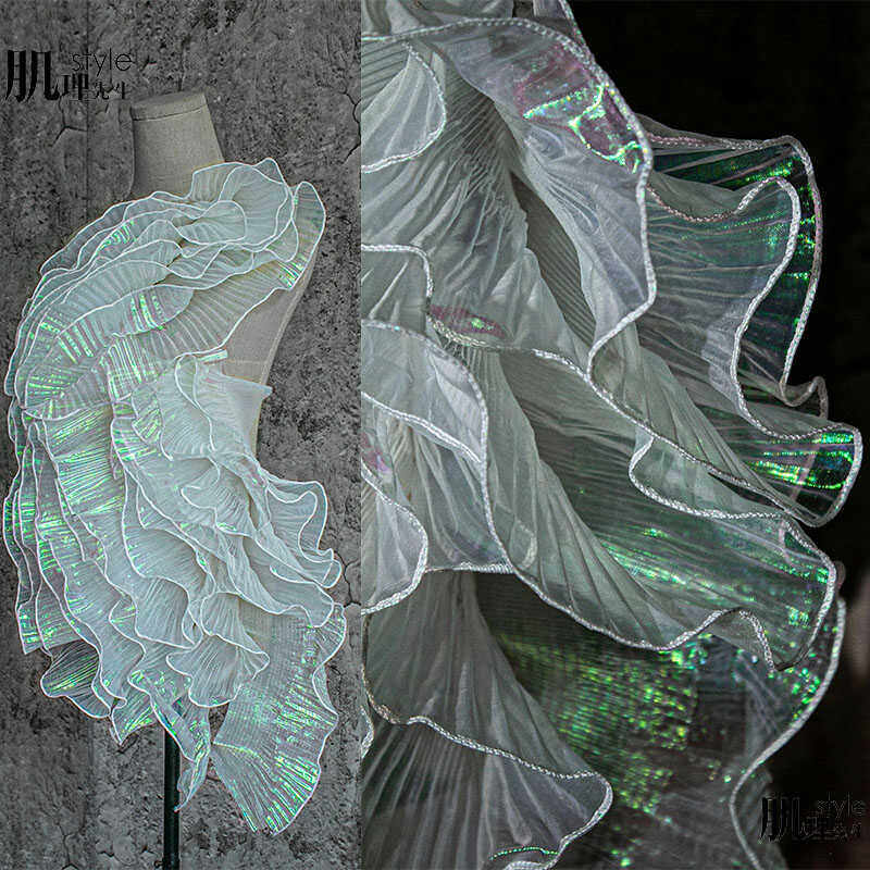 透明立体荷叶镭射花边手工diy装饰裙摆礼服童装衣服装设计师辅料