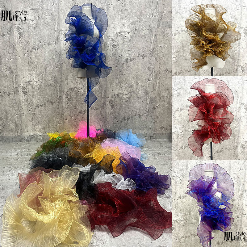 大波浪荷叶边15cm 幻彩渐变欧根纱布料diy婚纱礼服辅料设计师面料,居家布艺,花边,淘宝优惠券,粉丝福利购,淘宝优惠卷