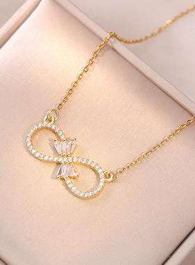 项链女 满镶蝴蝶结8字项链ins少女心森系锁骨链时尚简约项饰品