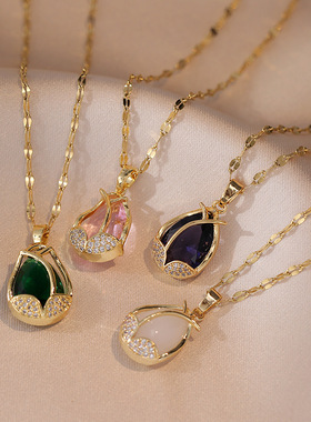 项链女 网红日韩风彩色郁金香锆石新款小众设计ins饰品锁骨链