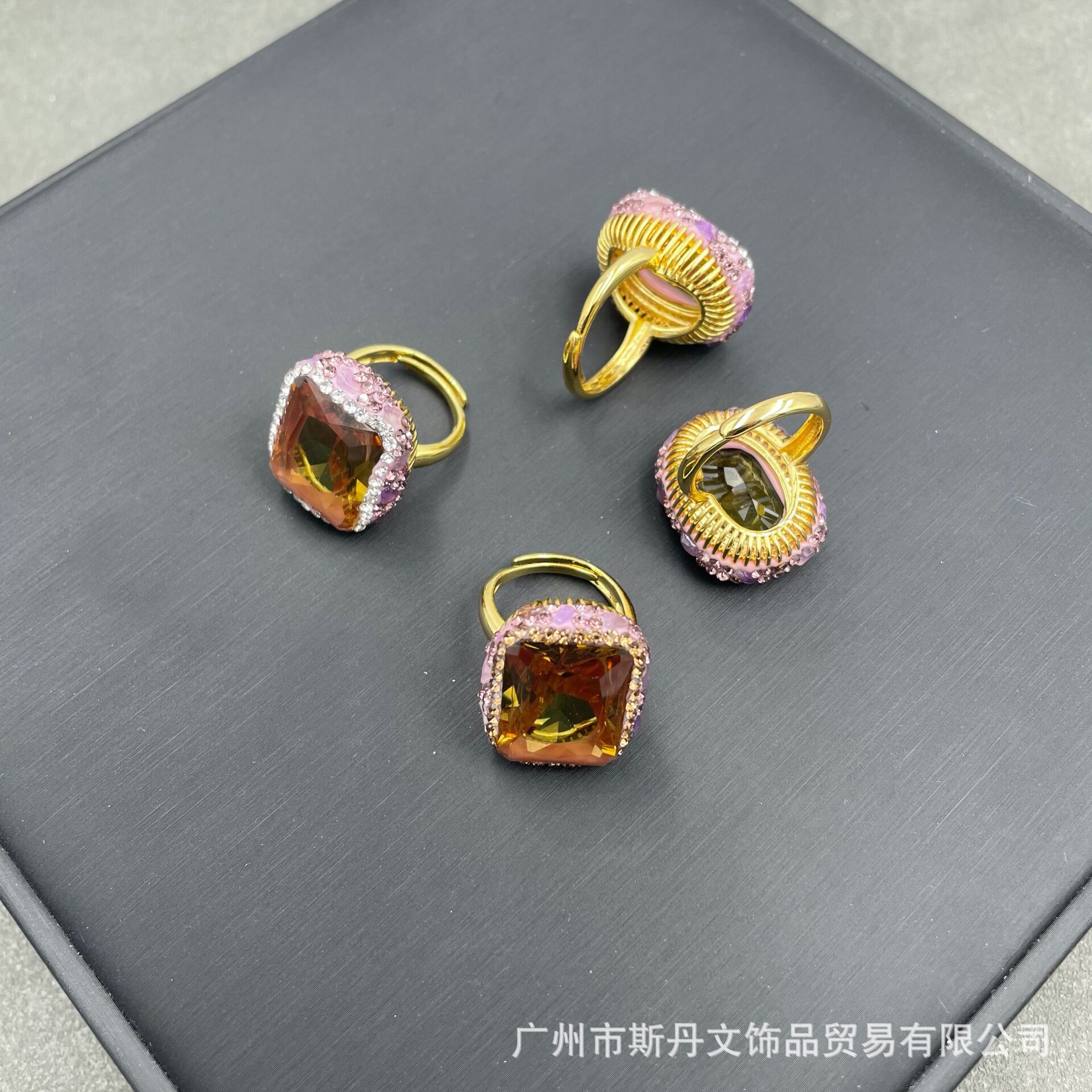 土耳其苏丹石水铝石变色石精美点钻紫晶保色电镀高端时尚开口戒指