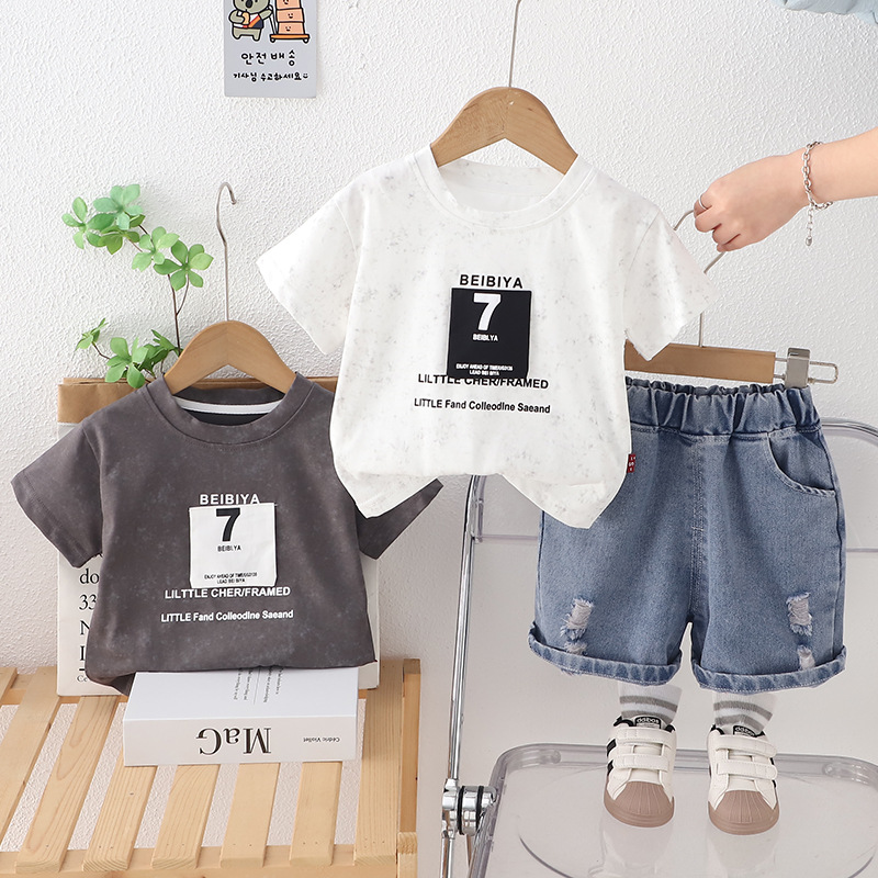 依号童装男童套装夏季印花字母帅气韩版t血儿童短袖套装宝宝衣服