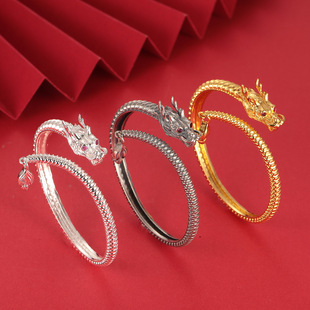 情侣款镀银生肖龙手镯龙形女小众设计感本命年神龙摆尾男款银镯子