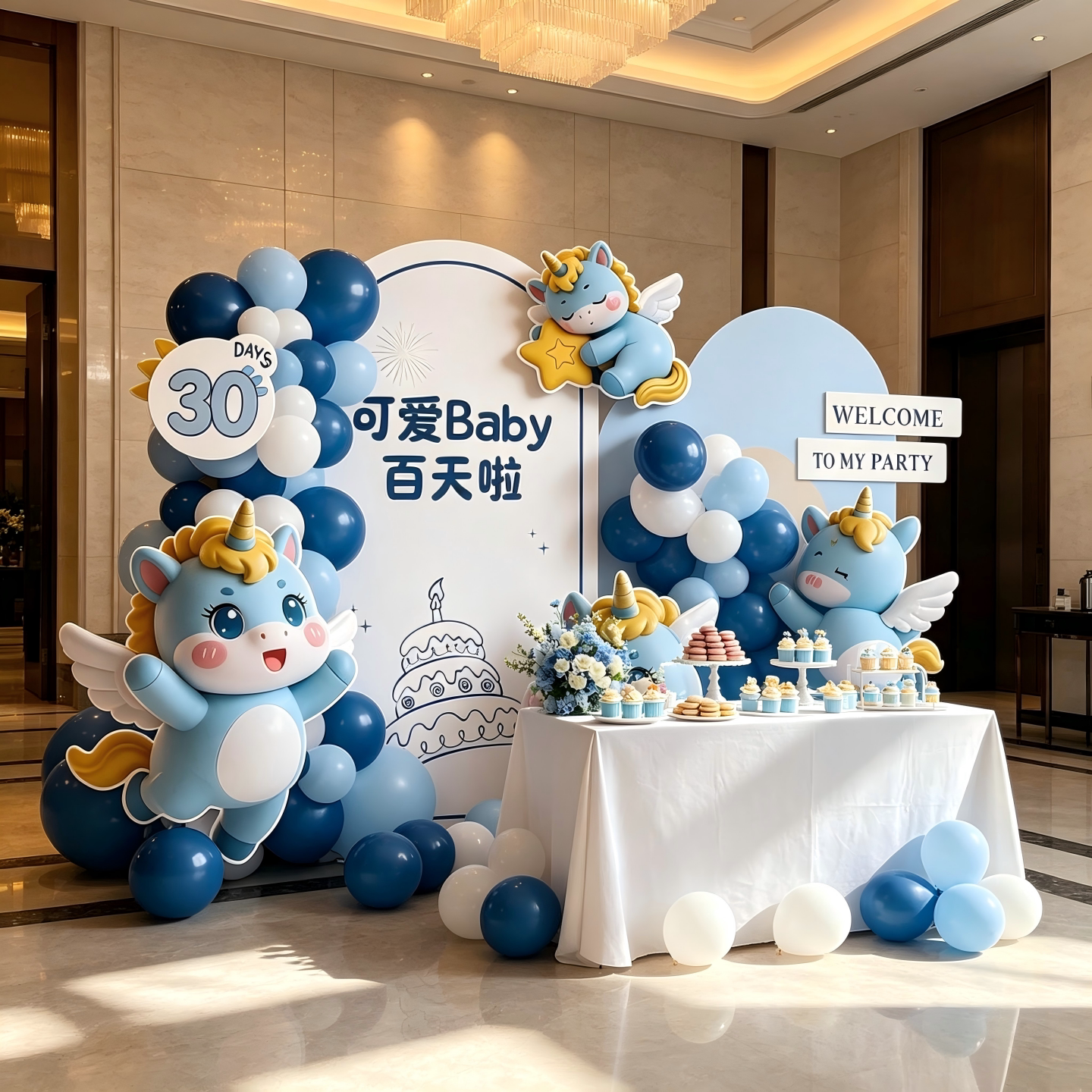 马宝宝满月男百日宴布置背景墙kt板氛围感装饰拍照女百天仪式30天