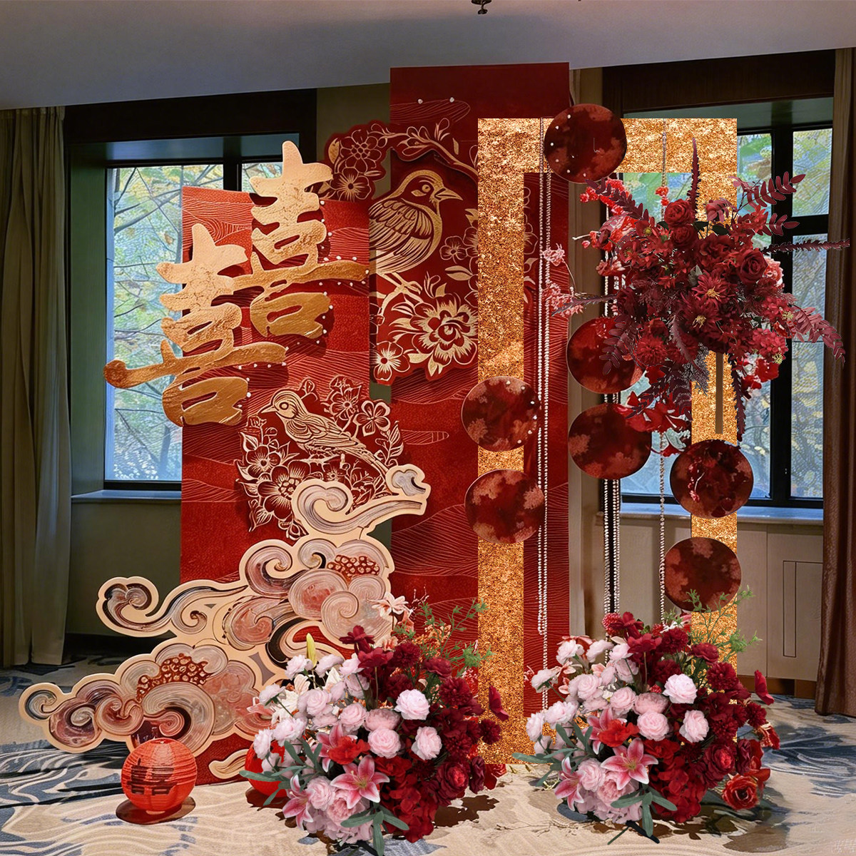 婚房布置室内结婚门口装饰大喜字立体婚礼庭院路引迎宾牌订婚摆台