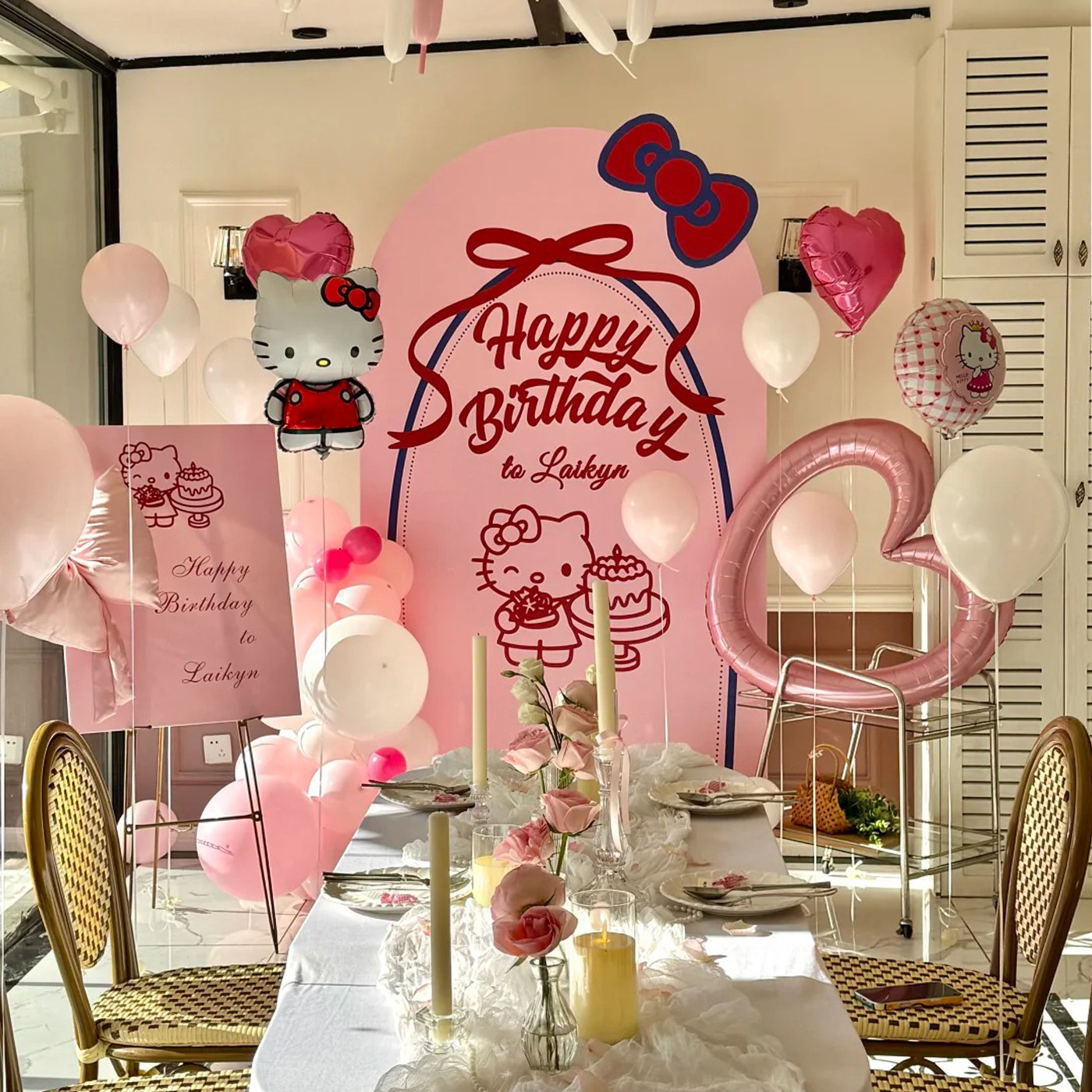 hellokitty生日布置儿童男女派对凯蒂猫背景定制kt板酒店氛围装饰