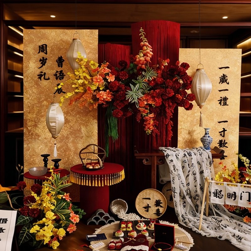 新中式周岁生日布置场景装饰百日宴背景墙红色kt板宝宝抓周定制,节庆用品/礼品,装扮布置套餐,淘宝优惠券,粉丝福利购,淘宝优惠卷