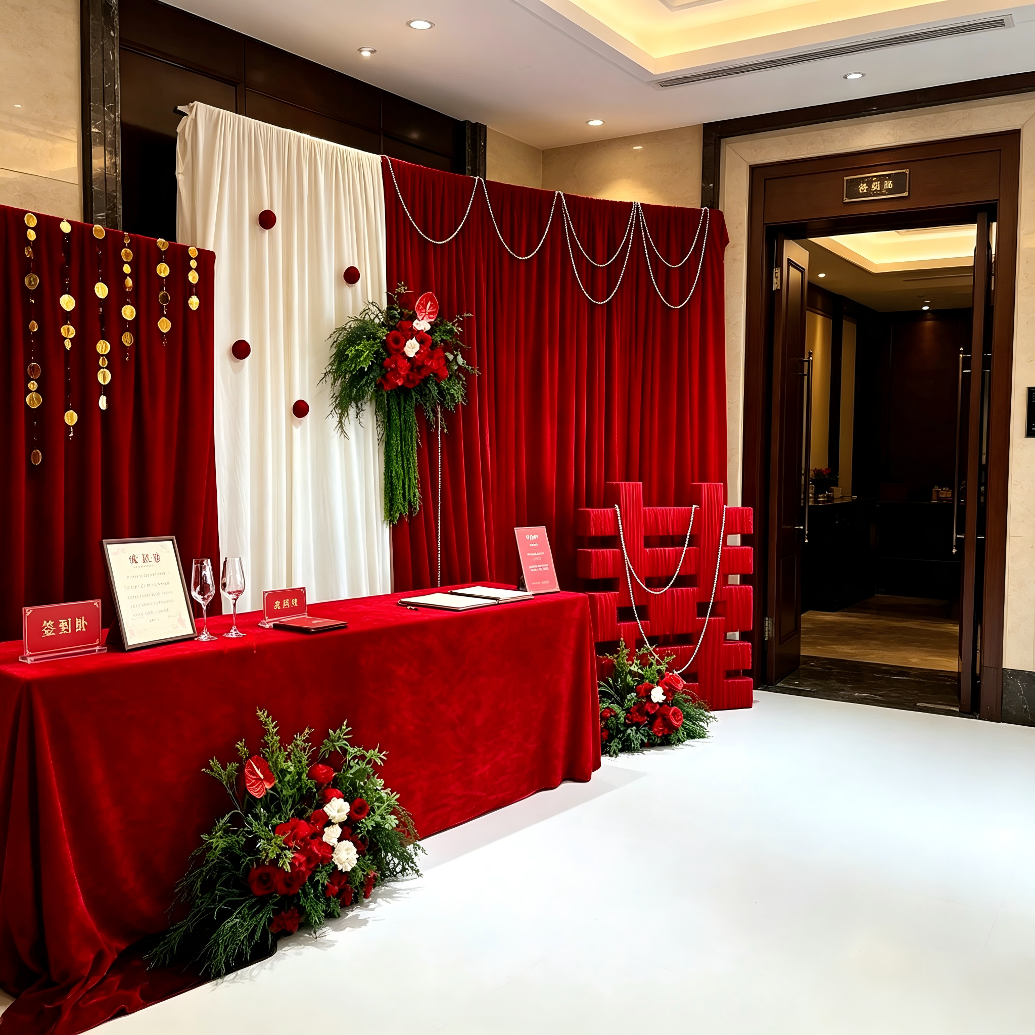 韩系订婚布置小众高级全套2026家里客厅布幔背景布婚礼结婚婚房