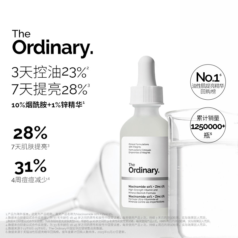 The Ordinary10%烟酰胺+1%锌提亮控油收毛孔淡化痘印胺锌三控精华