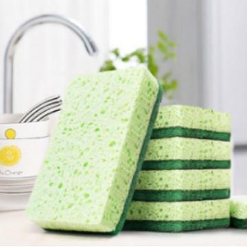 Kitchen Natural Wood Pulp Sponge Double-Sided Scrubbing Pad,