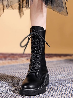 真皮厚底马丁靴女英伦风2025年春秋新款爆款短靴中筒百搭加绒靴子