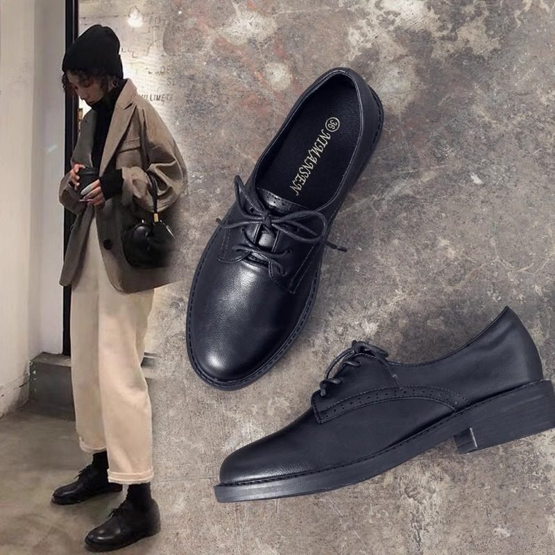 真皮厚底小皮鞋女2025年春秋季新款英伦风覆古平底布洛克深口单鞋,女鞋,深口单鞋,淘宝优惠券,粉丝福利购,淘宝优惠卷