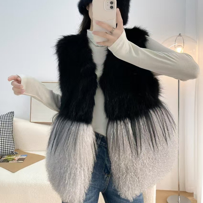 海宁2025新款冬季皮草马甲滩羊毛外套女羊羔毛卷毛背心中长款百搭