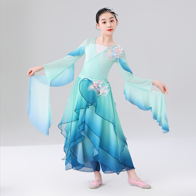 儿童古典舞蹈飘逸仙气演出服中国风伞舞扇子舞山鬼同款舞蹈服套装图片