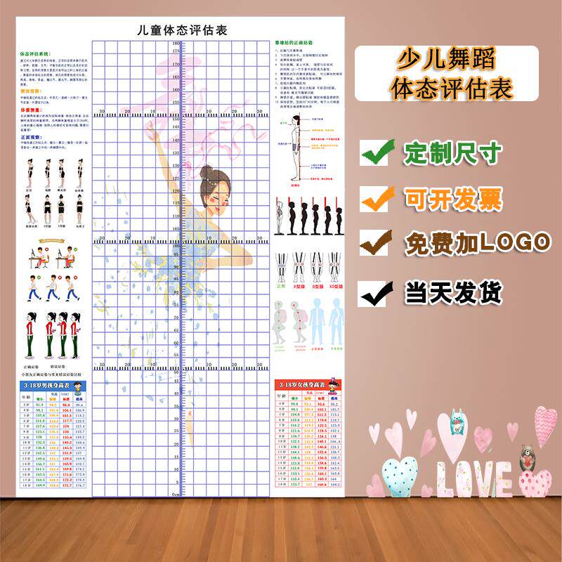 儿童版体态评估表 挂式 男孩女孩身高测量图壁画壁纸