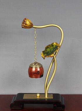 全铜荷塘月色音乐香炉办公室悬挂中式铜摆件铜香炉家居铜工艺品