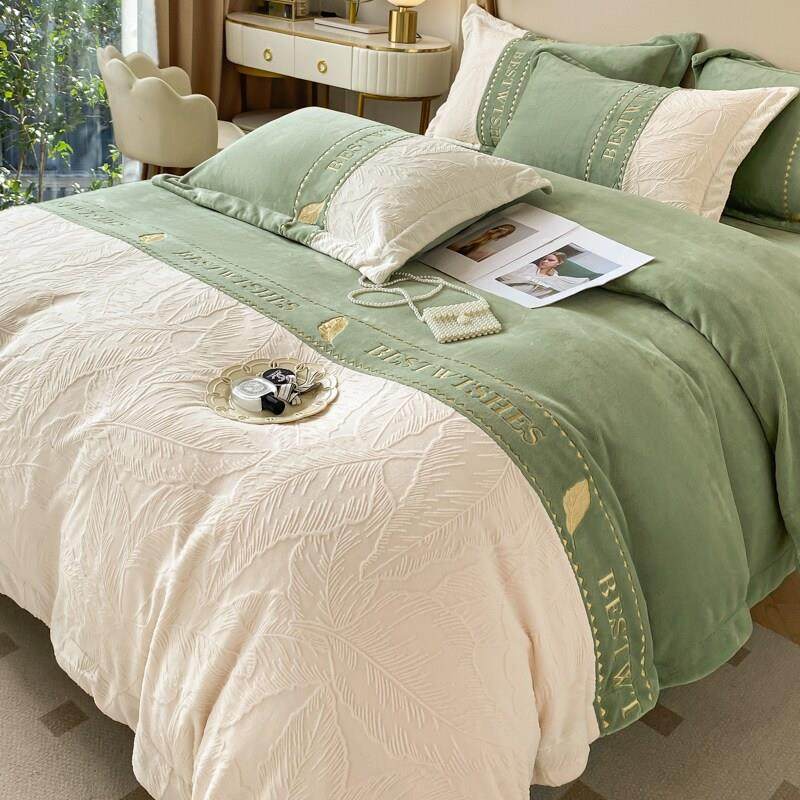 出口澳洲创新高端雕花牛奶绒被套单件冬季加厚牛奶绒四件套珊瑚绒