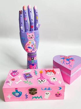 可爱手绘关节手摆件装饰首饰收纳盒个性礼物猫咪