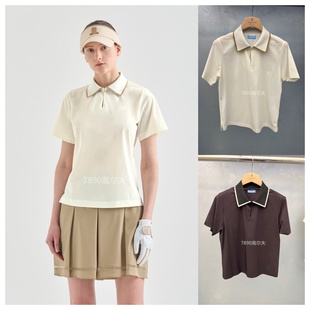翻领冷感短袖 24夏季 女士高尔夫服装 新款 休闲百搭纯色上衣韩国代购
