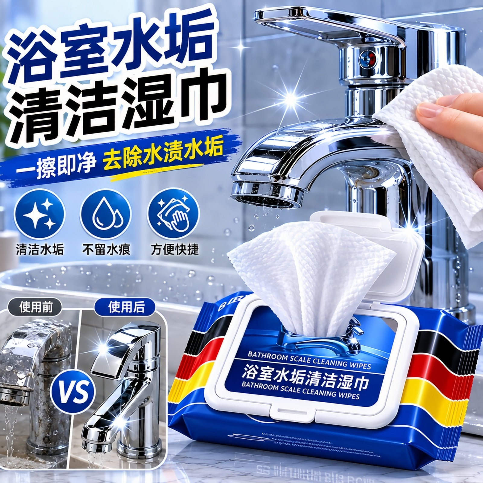 强力去污湿巾浴室厨房一擦即净