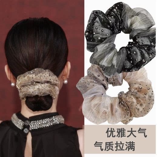 欧根纱满天星双层水钻法式发圈