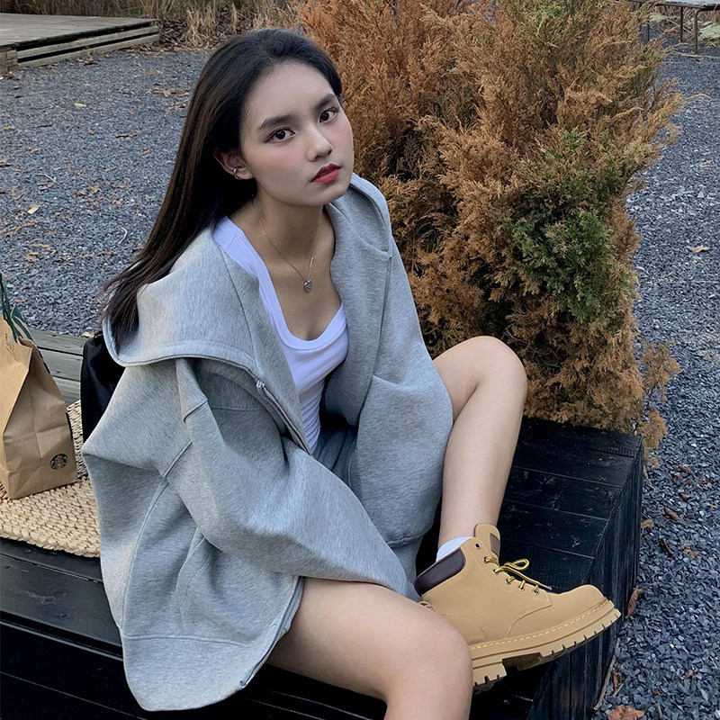 520G重磅原创美式覆古上衣外套oversize开衫连帽运动衫女宽松慵懒