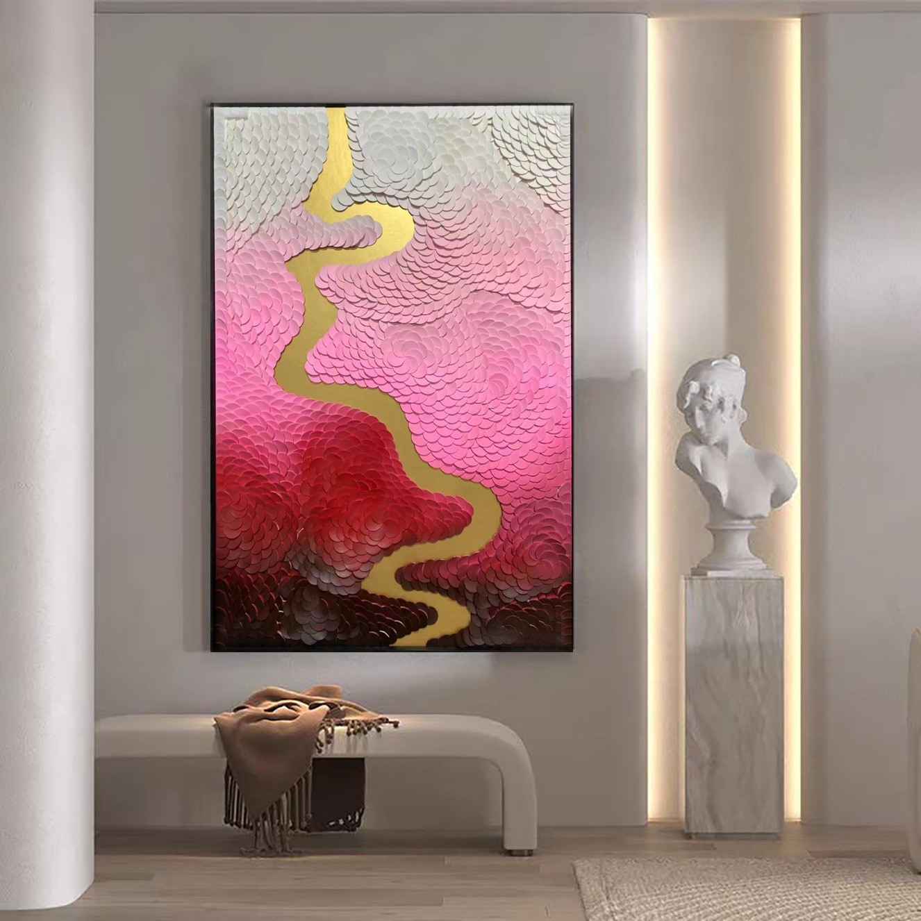设计设计手工款皮革背景墙立体装饰画客厅沙发玄关挂画高级落地酒图片
