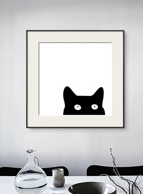 绿色植物卧室床头装饰画抽象黑猫玄关挂画小众艺术客厅餐边柜壁画
