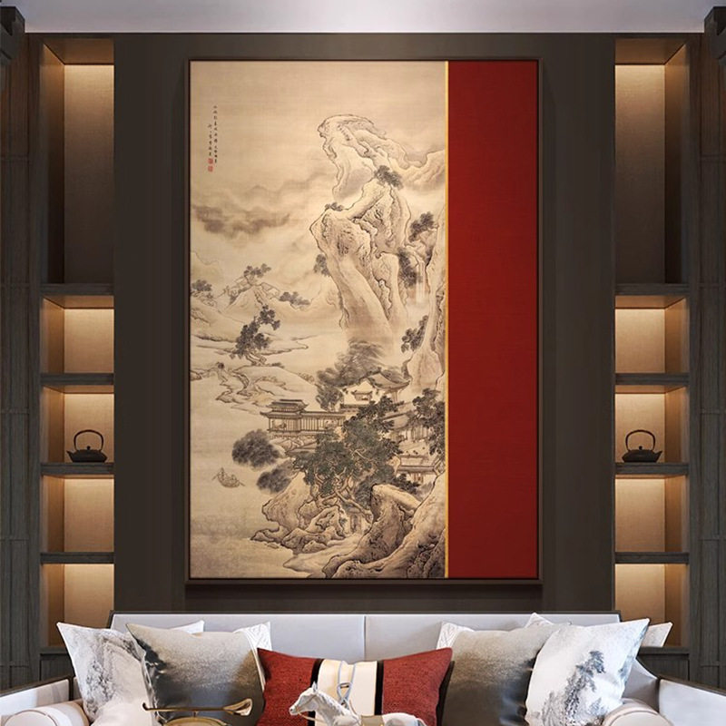 新中式客厅沙发背景墙挂画酒店餐厅山水风景装饰画售楼部软装壁画