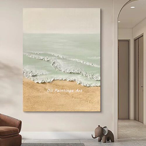 手绘油画厚肌理海浪抽象现代客厅玄关大幅装饰画卧室餐厅立体挂画