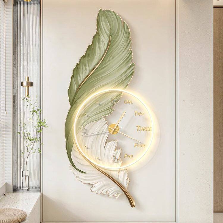 羽毛玄关装饰画亚克力钟表壁画客厅沙发背景墙l灯画走廊过道挂画