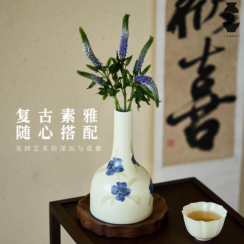 日式手绘陶瓷花瓶摆件客厅插花干 干燥花摆件覆古小清新景德镇水