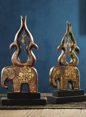 异丽泰国实木大象摆件东南亚风格装饰品会所客厅电视柜书架小饰品