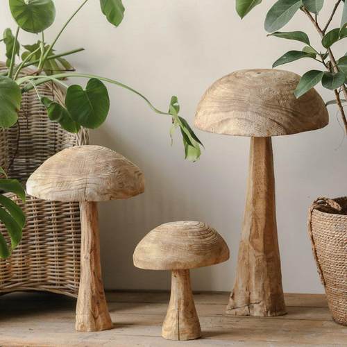木质蘑菇摆设侘寂风复古实木民宿风格装饰院子落地大摆件庭院造景