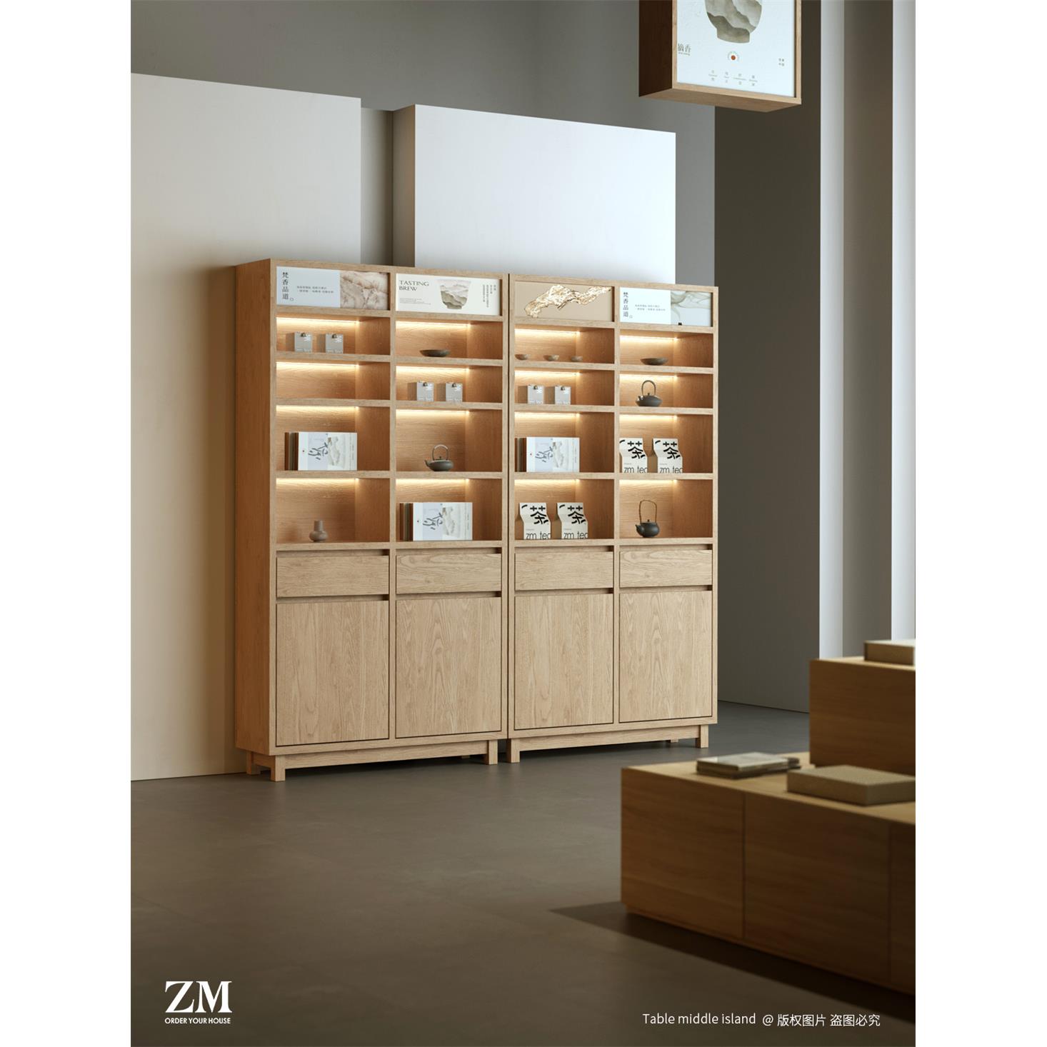 新中式茶室陈皮药膳立柜简约多宝阁商品展示壁柜文创柜茶具置物架