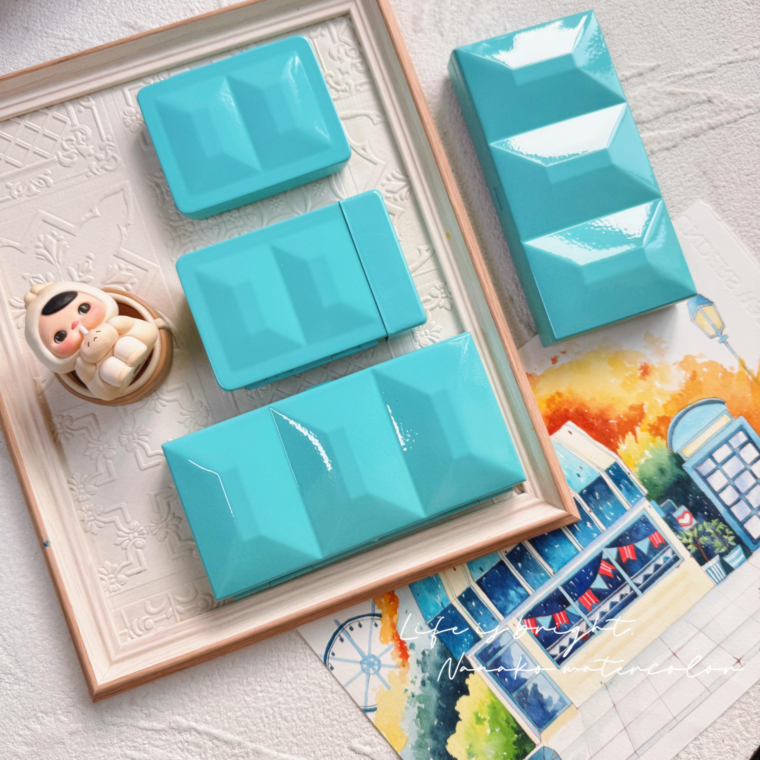 意大利fome重搪瓷Tiffany蓝12格24格调色盒水彩颜料收纳铁盒