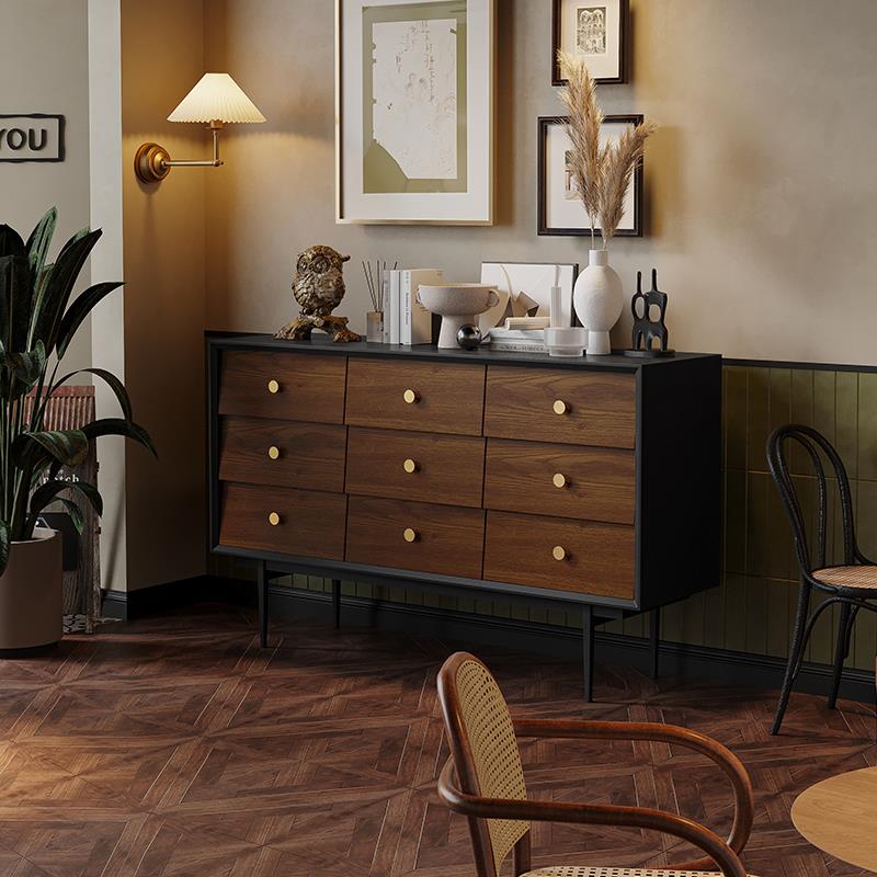 北欧实木九斗柜复古储物边柜客厅卧室床尾小户型收纳抽屉置物柜子