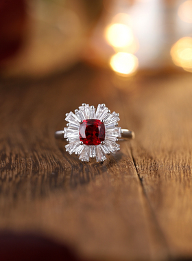 提拉法鸽血红宝石戒指女小众设计复古个性冷饰品高级感轻奢