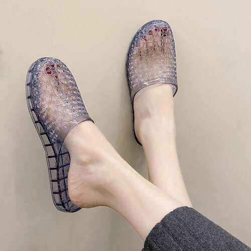 水晶拖鞋包头女透明果冻PVC胶镂空洞洞鞋防滑不臭脚外穿夏季平底