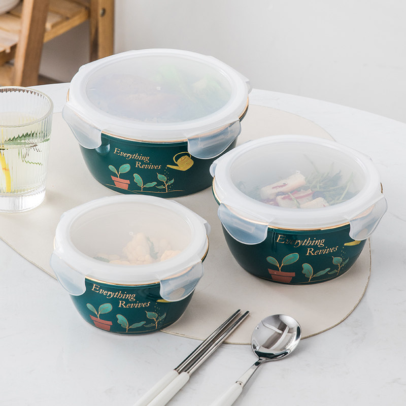 轻奢风陶瓷带盖便当饭碗微波炉专用大号汤碗饭盒上班族密封泡面碗,餐饮具,保鲜盒,淘宝优惠券,粉丝福利购,淘宝优惠卷