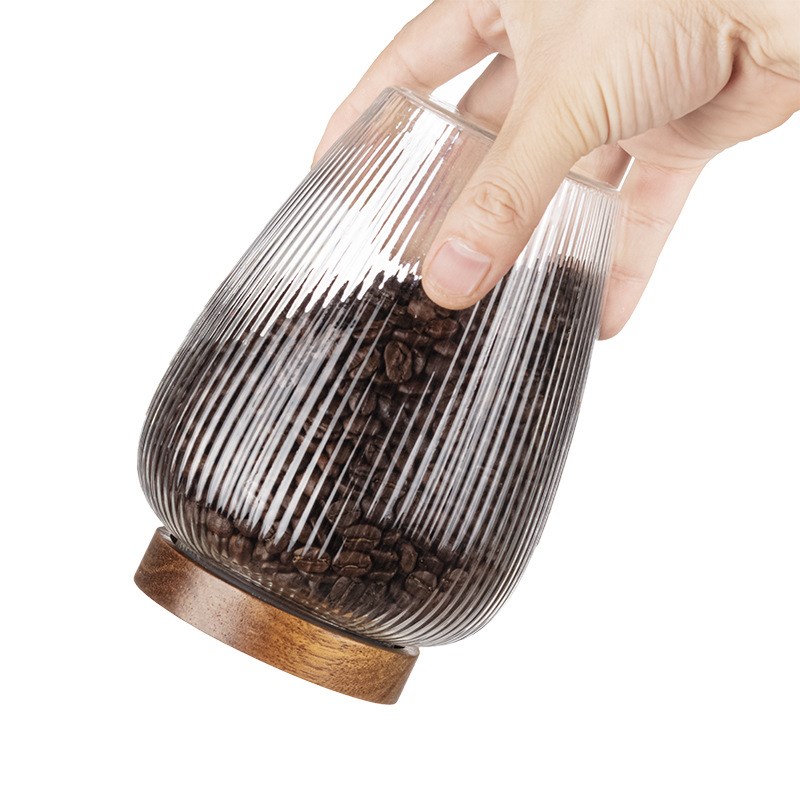 玻璃密封罐防潮罐家用厨房五谷杂粮食品罐实木盖茶叶药材储物罐