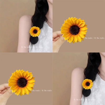 可爱向日葵发夹海边度假拍照