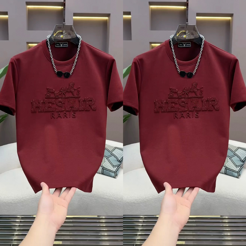 2025秋冬新款时尚百搭加厚年货圆领T恤男士套头半袖生肖马短袖潮