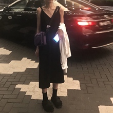 V领纯色开叉连衣裙女内搭吊带背心裙 港风chic百搭宽松中长款 无袖